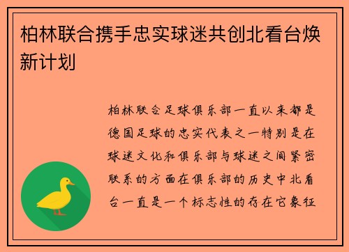 柏林联合携手忠实球迷共创北看台焕新计划